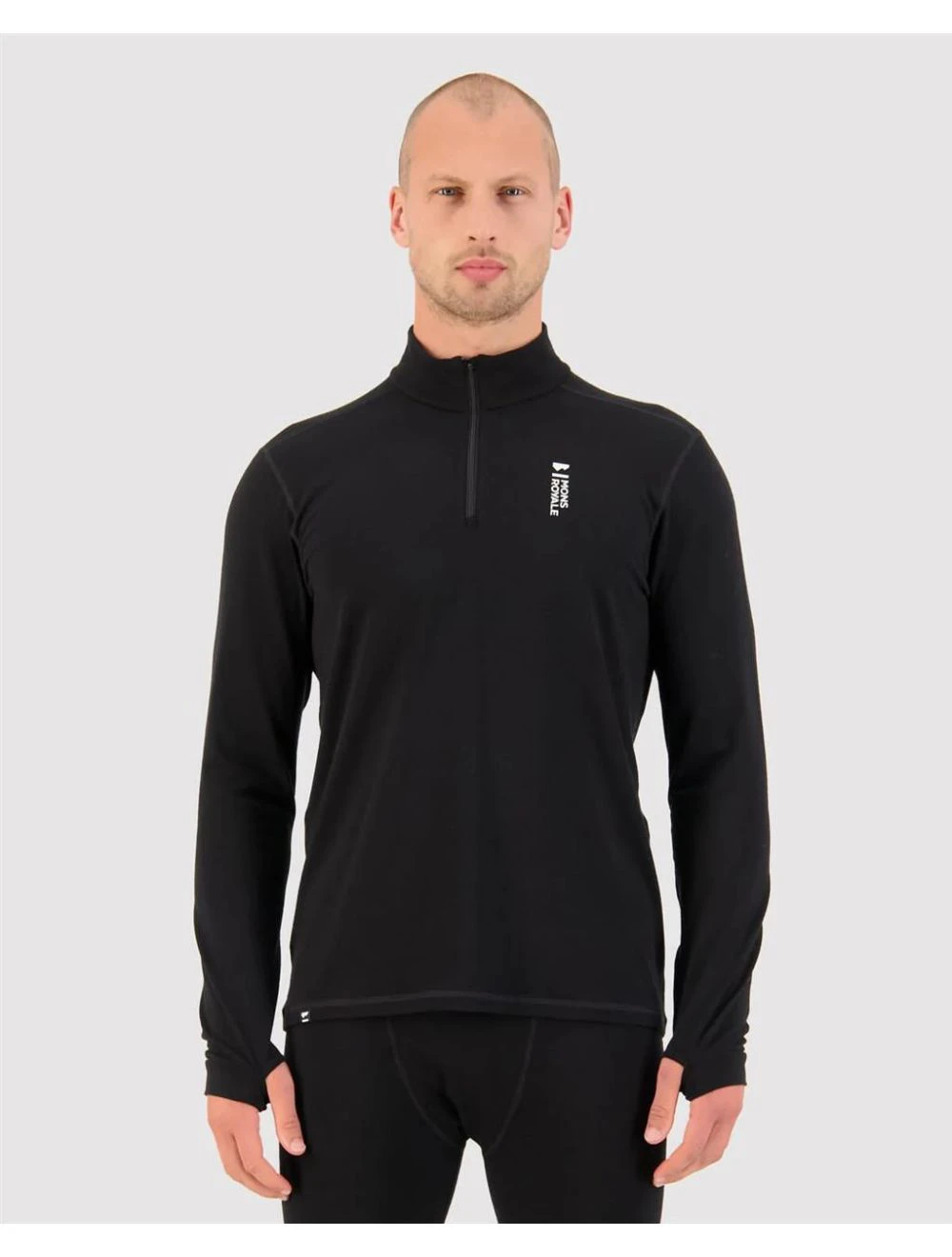 That is a Merino Shirt Mons Royale Mens Cascade Merino Base Layer ¼ Zip LS Black