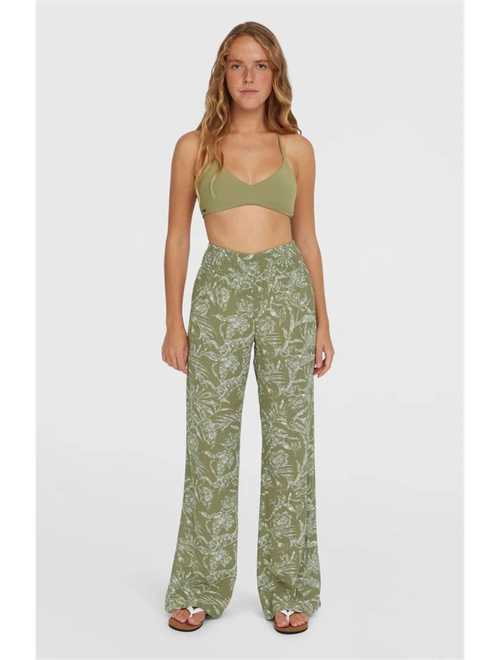 That is a Pants O'Neill Johnny Smocked Waist Pants green textured jungle