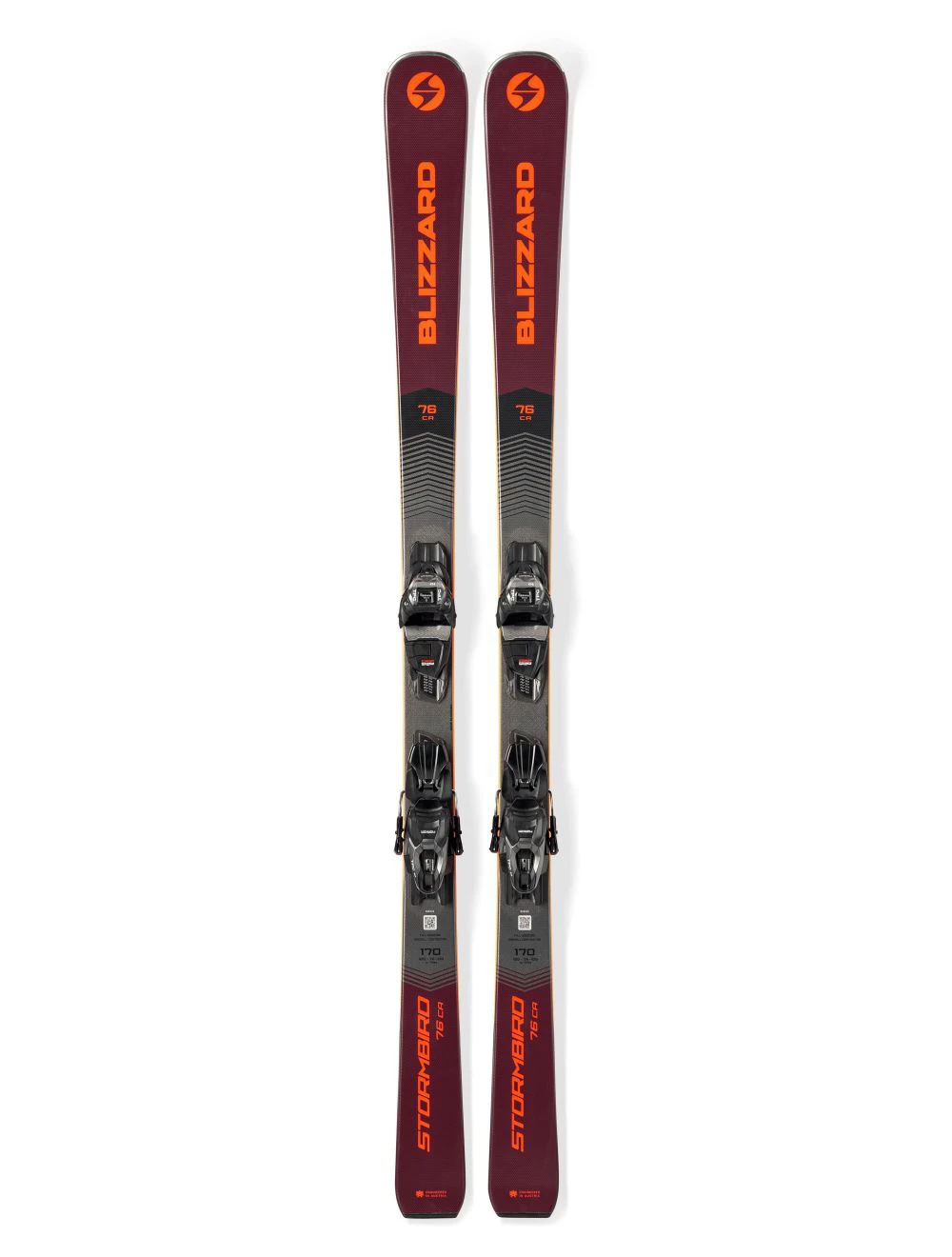 That is a Skis; Blizzard Stormbird 76 CA + TPC11 Demo burgundy anthracite
