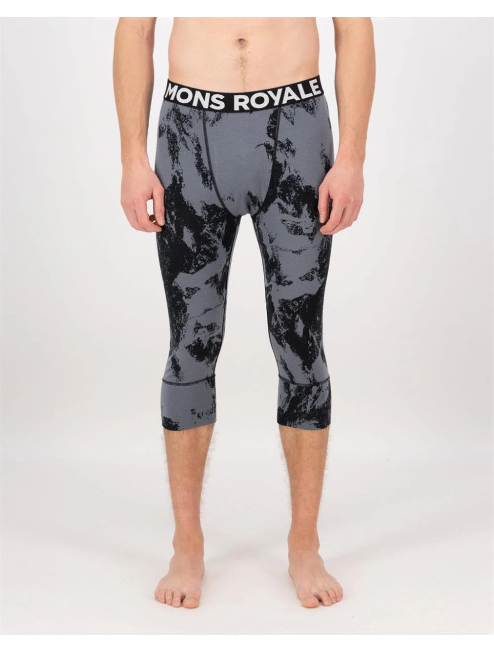 That is a First Layer Mons Royale Mens Cascade Merino Base Layer 3/4 Legging Mtn Pixel Grey Mtn Pixel Grey