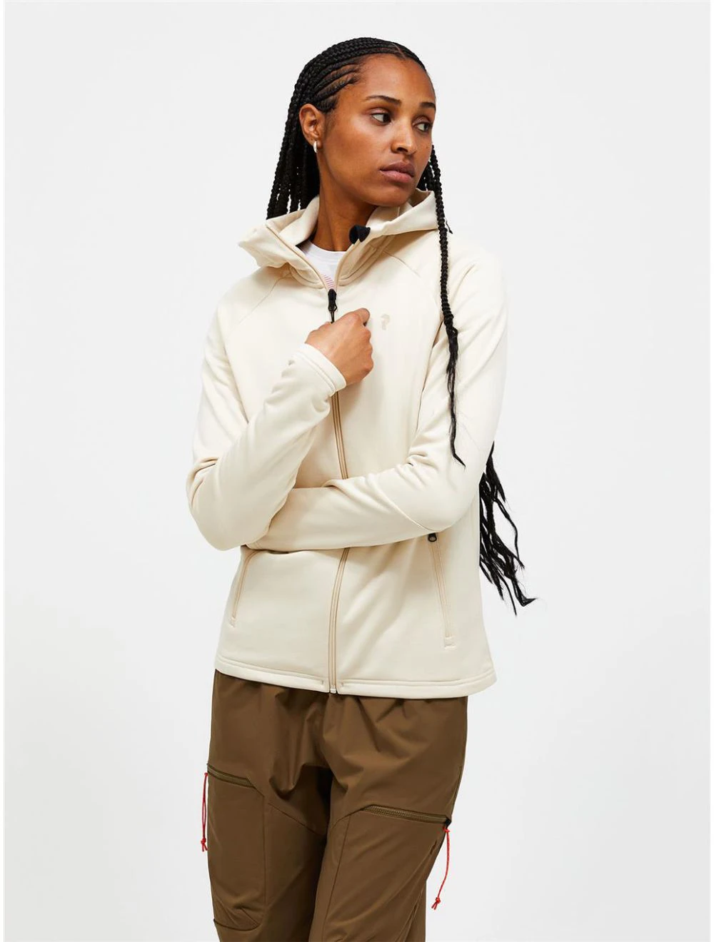 That is a First Layer Peak Performance W Rider Essentials Zip Hood Sand Fog Sand Fog