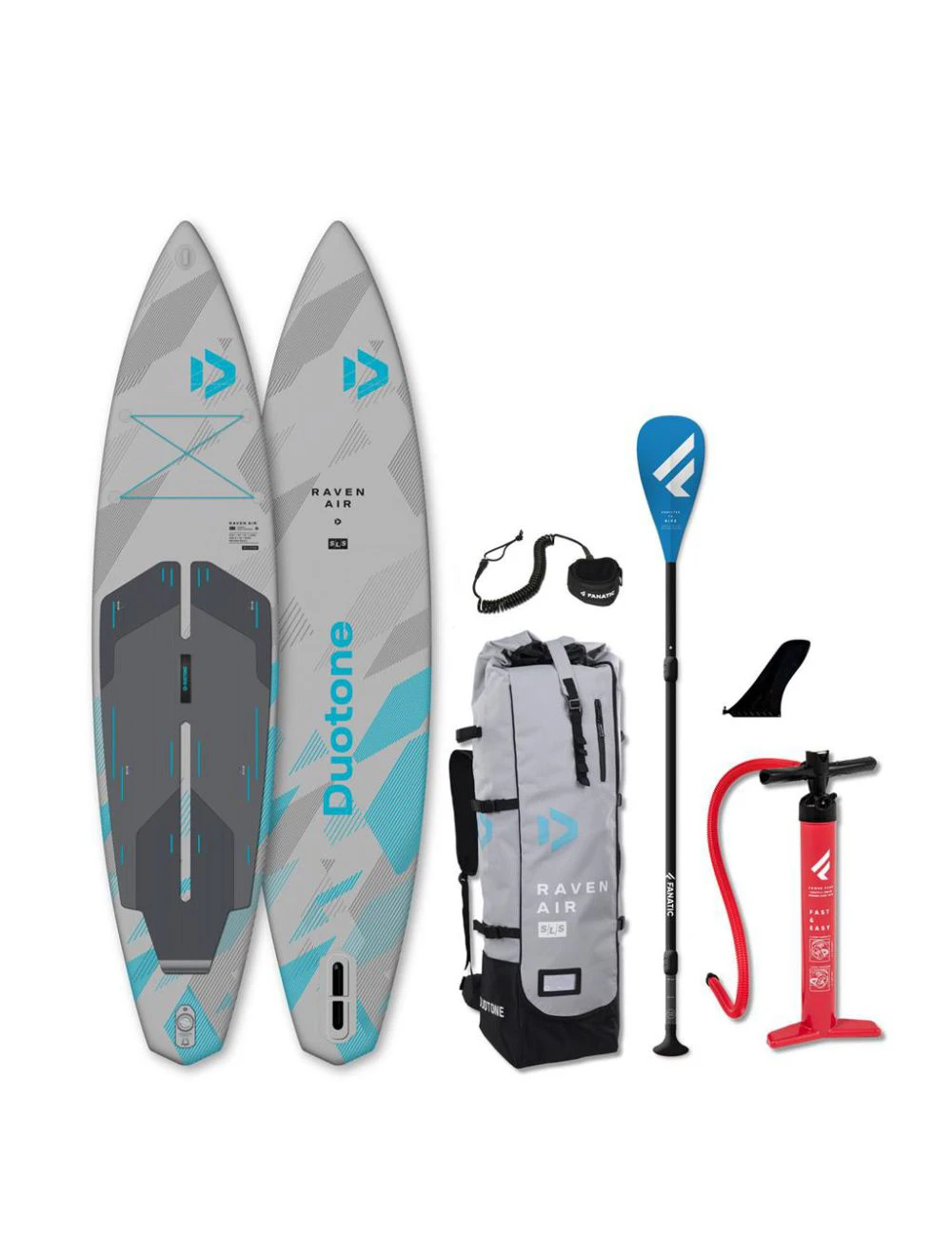 That is a Inflateable Standuppaddelboard;SUP Duotone / Fanatic iSUP Package Raven Air SLS