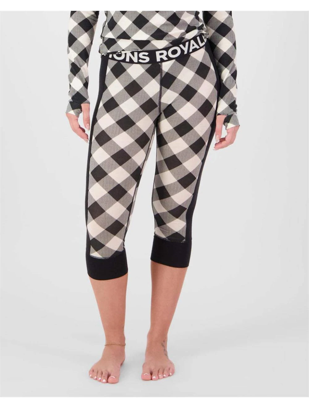 That is a First Layer Mons Royale Womens Cascade Merino Base Layer 3/4 Legging check/black check/black