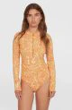 That is a Rashguard; Lycrasuit O'Neill Women of the Wave L/Slv Surf Suit orange abstract wave